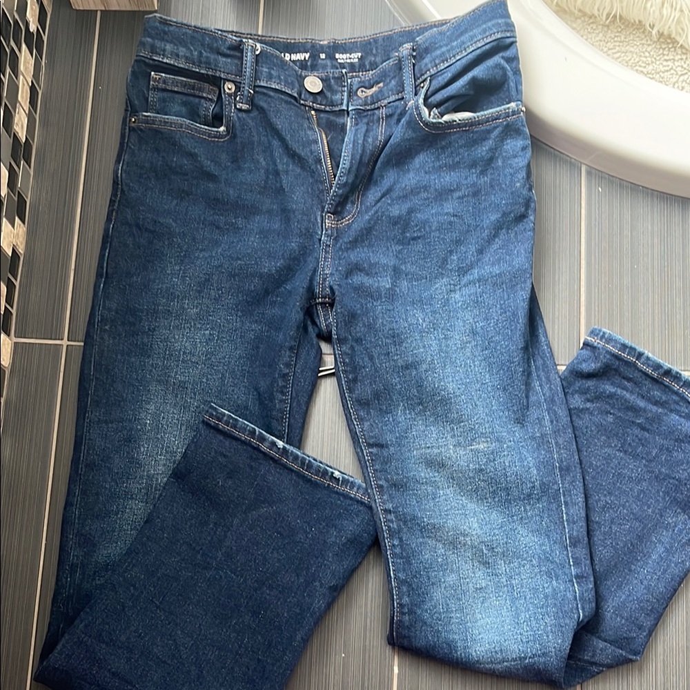 Old navy dark blue denim boot cut jeans youth boys size 12